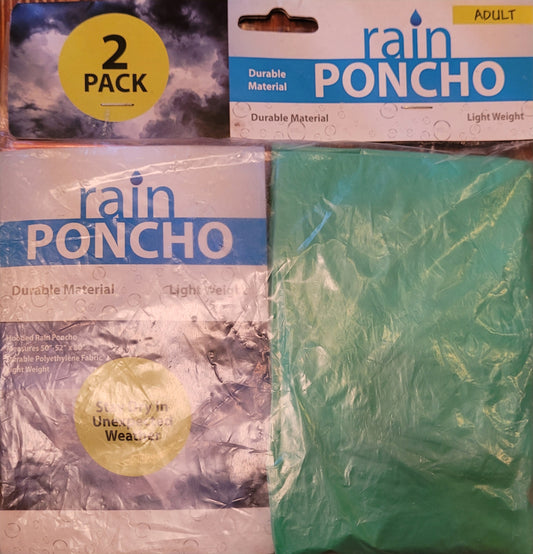 2-Pack Adult Rain Poncho Light-Weight