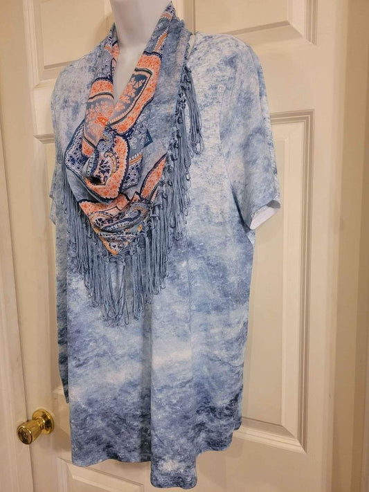 NWT Women's 2X Shirt & Attached Scarf 50 Inch Chest Original Price $32.00
