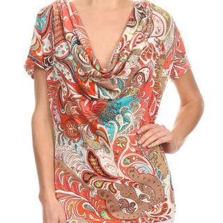 NWT Women's Fitted Cowl Neck Paisley Shirt L-3XL