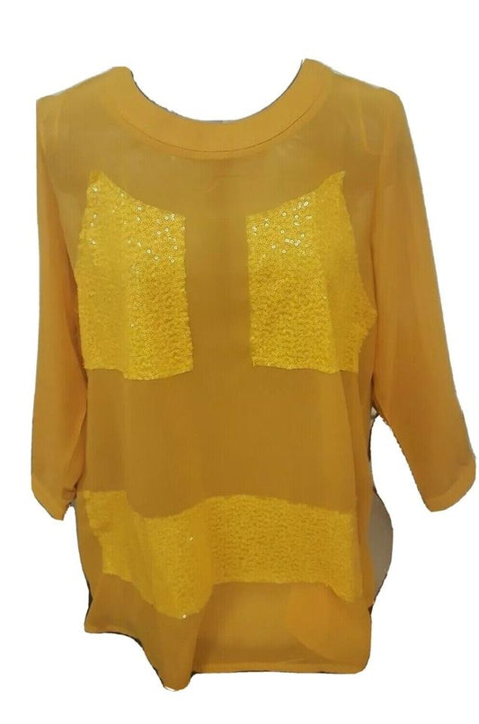 NWT Women's 2XL Sheer Gold Shirt w/ Sequins 46-inch chest