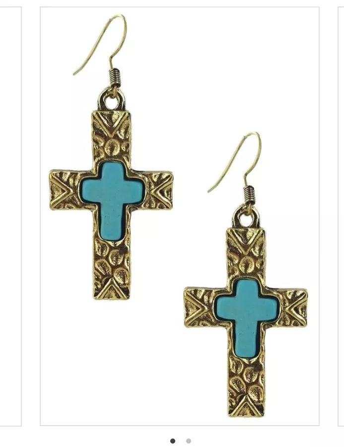 Women's Cross Earrings Gold & Turquoise