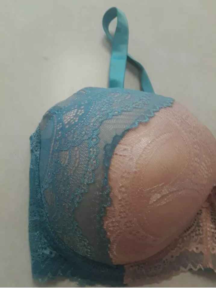 Women's Underwire Bra Adjustable Straps Lavender Lace w/ Light Blue Lace