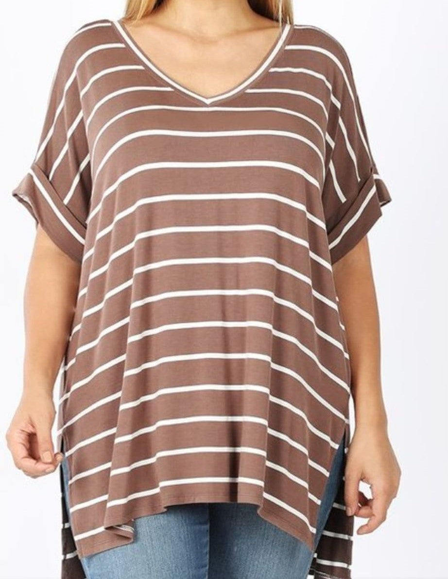 Women's 1X Mocha & White Striped Tunic