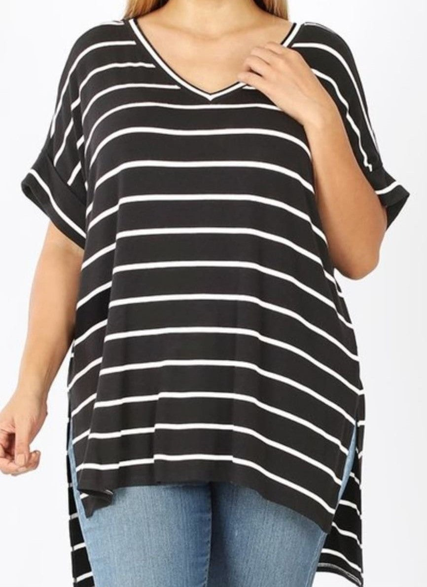 Women's 2X Striped Tunic Black & White