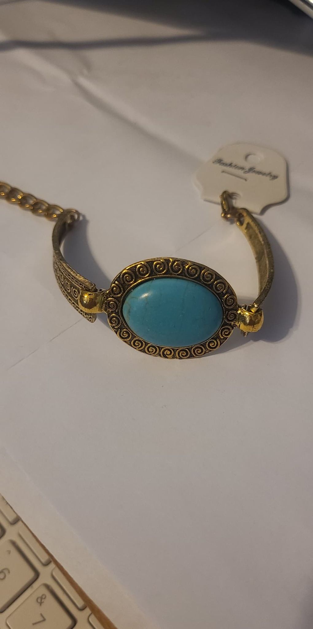 Women's Gold-tone bracelet w/ Turquoise Set