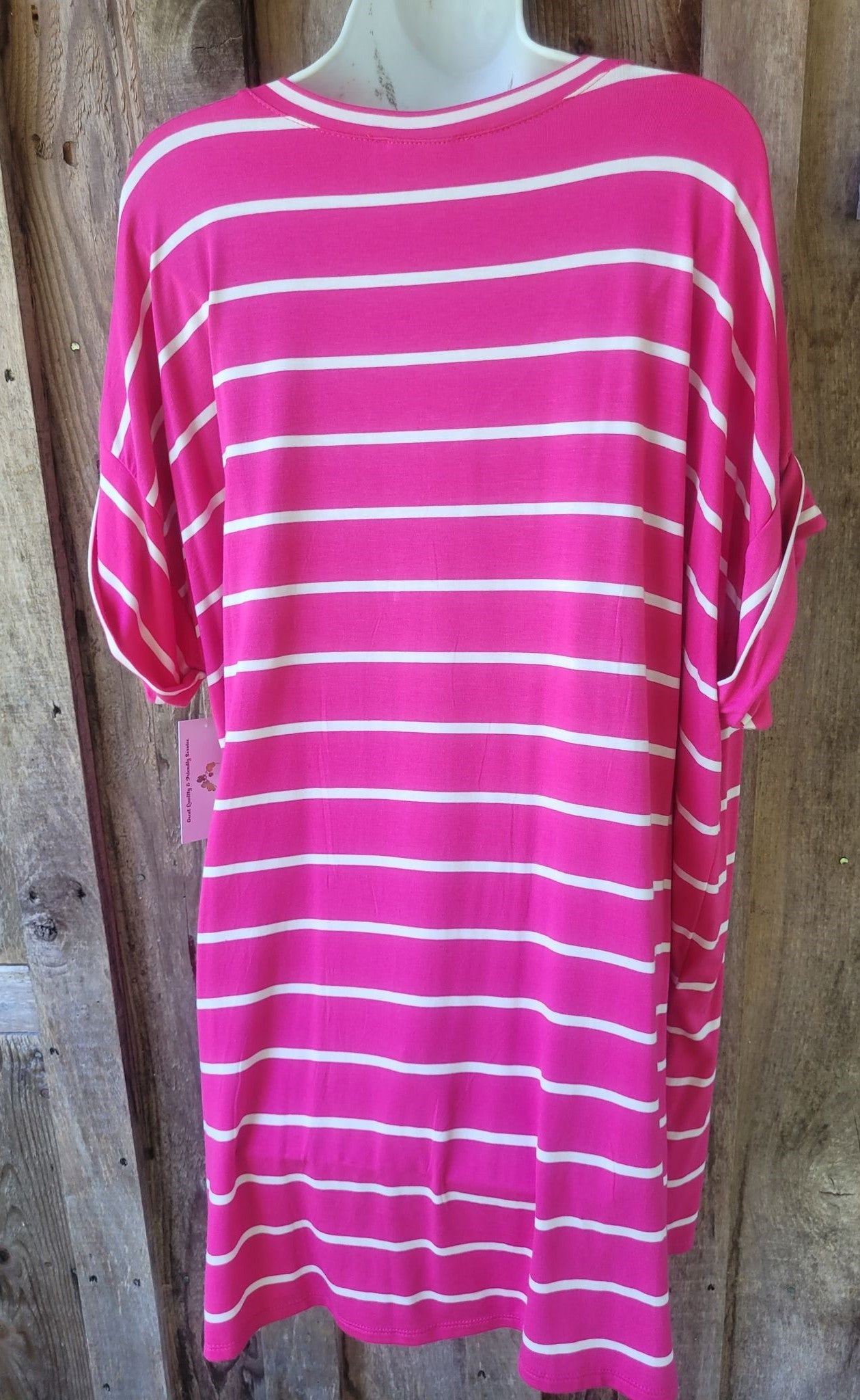 Women's 1X Striped Tunic Pink & White