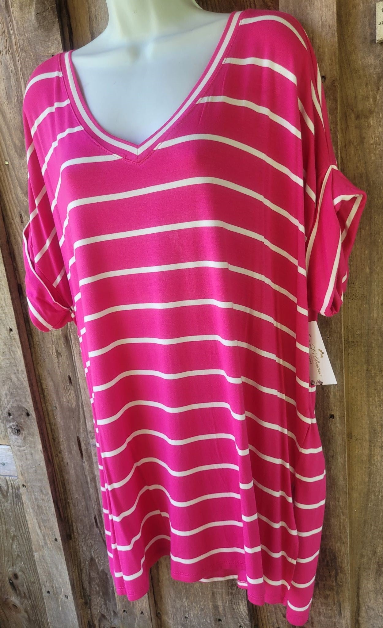 Women's 1X Striped Tunic Pink & White