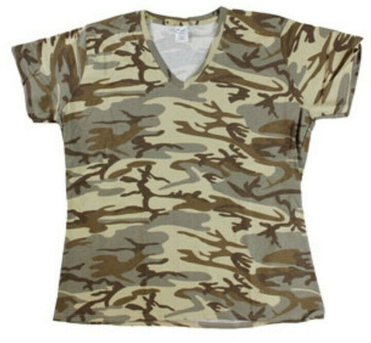 Women's Brown Tan & Gray Urban Camo V-Neck T-Shirt