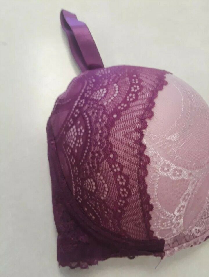 Women's Underwire Bra Adjustable Straps Pink Lace w/ Purple Lace