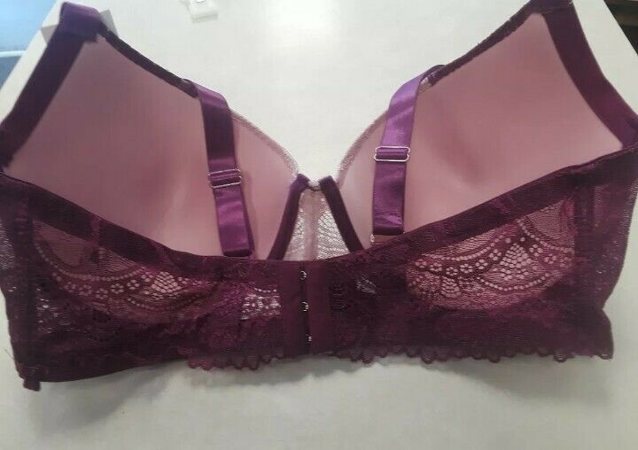 Women's Underwire Bra Adjustable Straps Pink Lace w/ Purple Lace