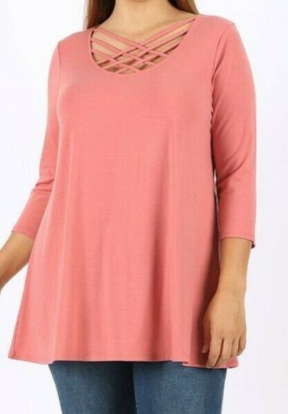 NWT Women's 1XDusty Rose Tunic w/ 3/4 Sleeves