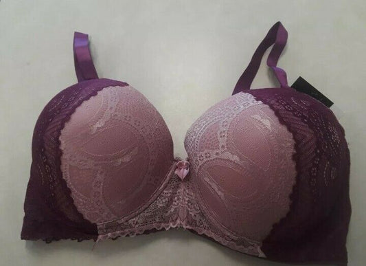 Women's Underwire Bra Adjustable Straps Pink Lace w/ Purple Lace