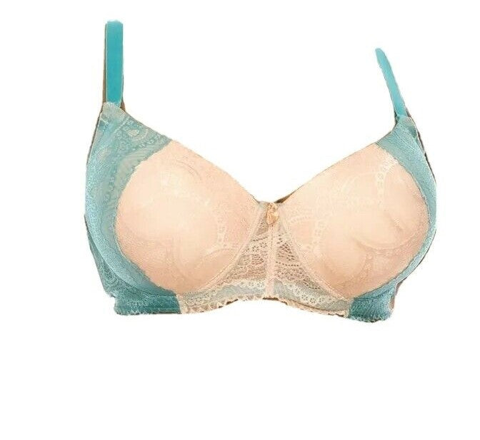 Women's Underwire Bra Adjustable Straps Lavender Lace w/ Light Blue Lace