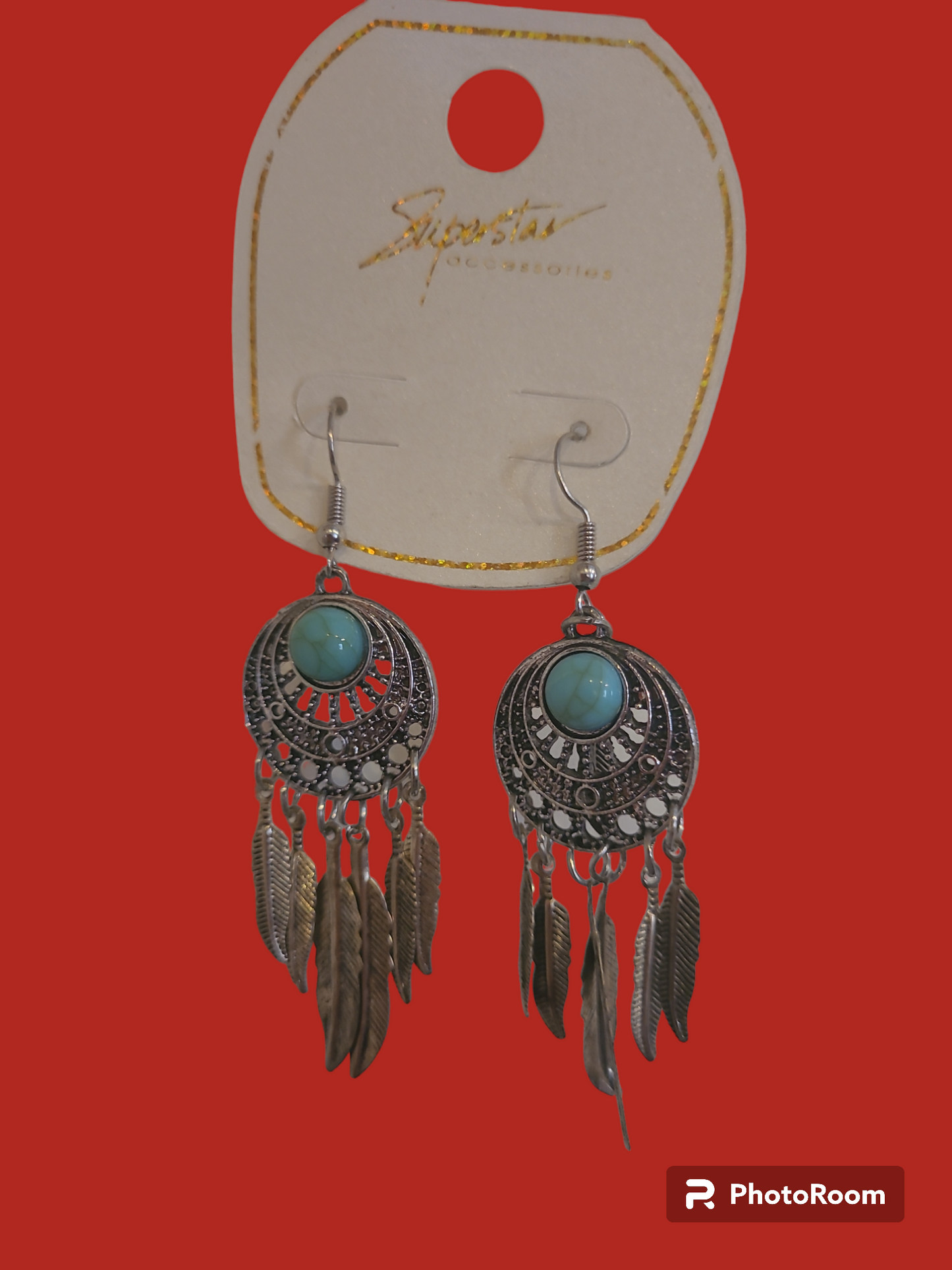 Women's Round Earrings w/ Feathers