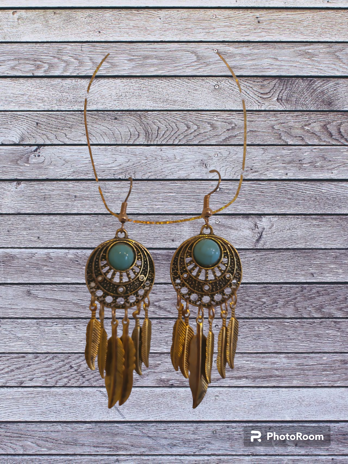 Women's Round Earrings w/ Feathers