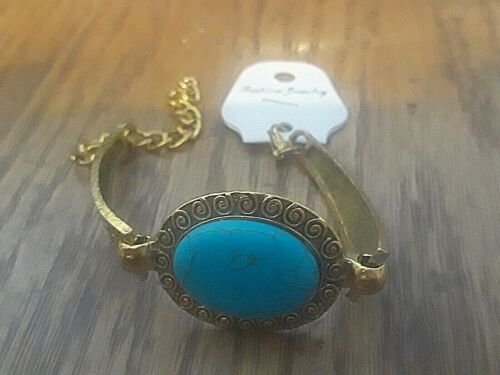 Women's Gold-tone bracelet w/ Turquoise Set