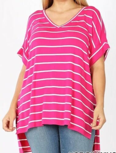 Women's 1X Striped Tunic Pink & White